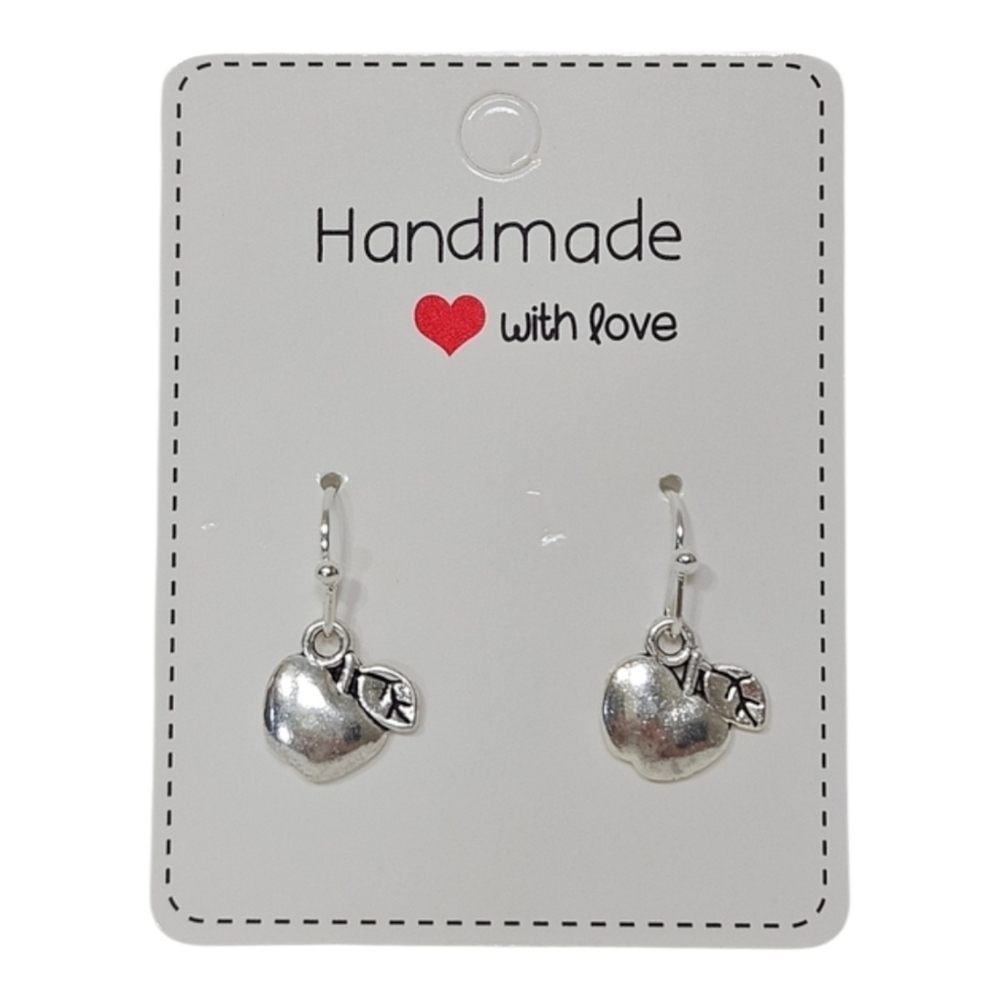 Silver Apple Charm Dangle Earrings Teacher Gift Back to School Jewelry - Picture 3 of 5